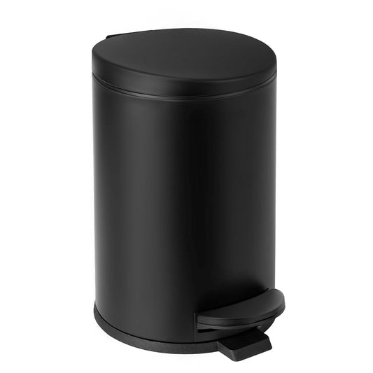 TIPGO 1.2 Gallon Small Black Trash Can, 4.5 Liters Bathroom Garbage Can with lid, Mini Step Trash Bin, Stainless Steel Wastebasket for Bathroom, Bedroom, Office (Matte Black)