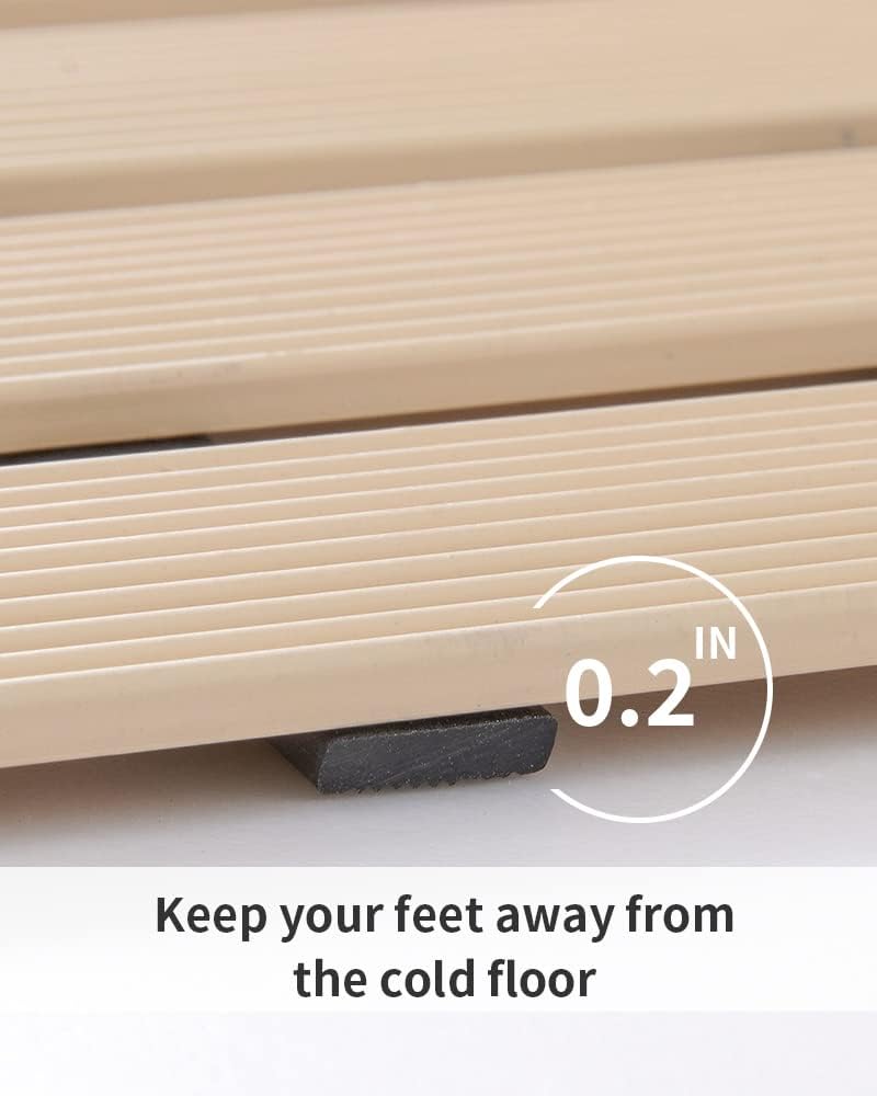 PADOOR Shower-Mat Non Slip, Heavy Duty Bathtub-Mat Curlable Quick Drain Sturdy Bath Tub Mat Without Suction Cups for Indoor Outdoor Use 17x26 Inch Beige