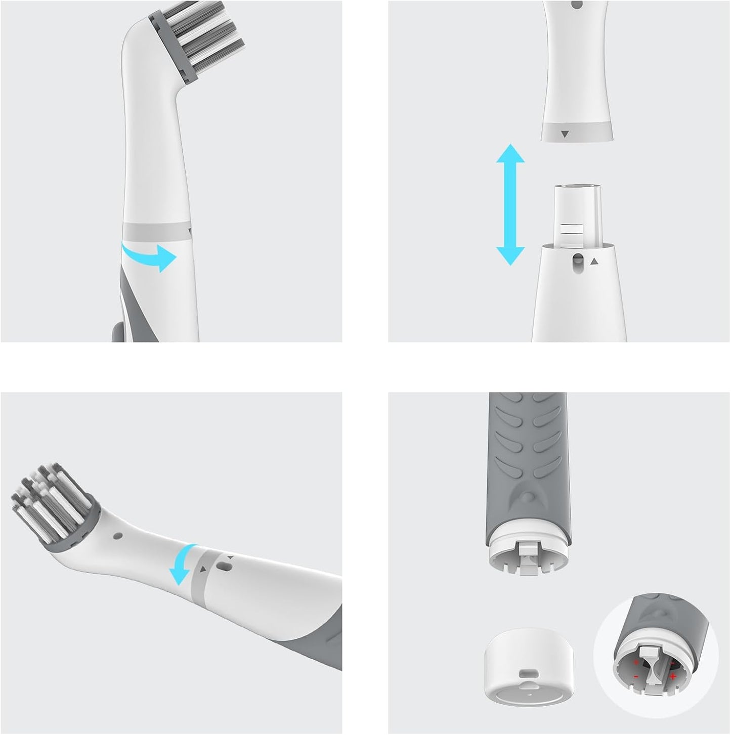 Electric Cleaning Brush with 4 in 1 Multiple Brush Heads, Indoor Household Cordless Motorized Brush for Bathroom Toilet Kitchen Tile Crevice(Grey)