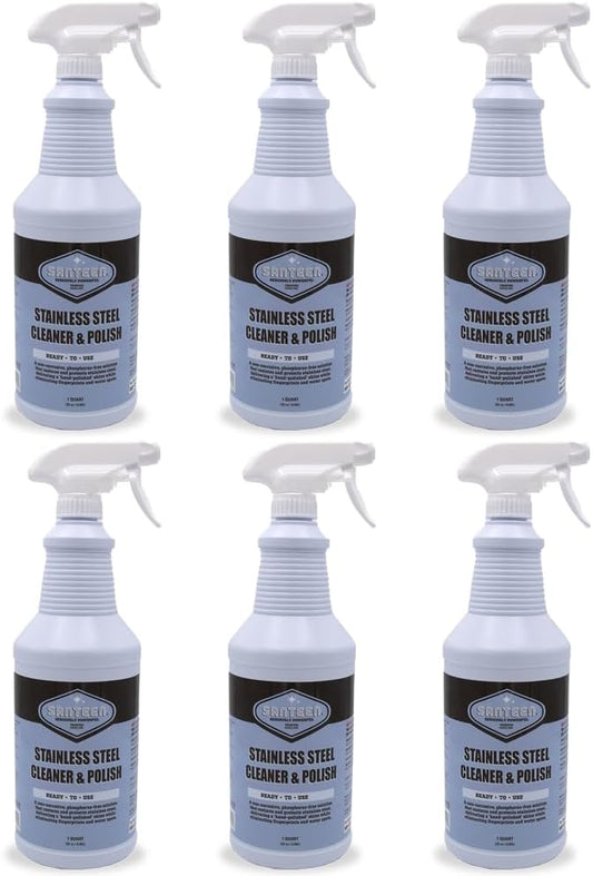 Santeen Stainless Steel Cleaner & Polish, 6-Pack, 32oz Bottle with Trigger Sprayer, Professional Formula