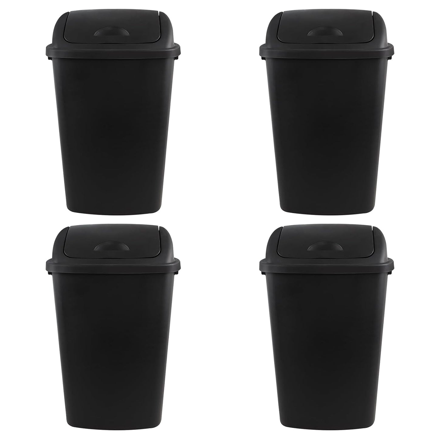 Zopnny 4-Pack Lidded Trash Can, 13 Gallon Black Plastic Garbage Bin with Lid for Office, Bedroom, Bathroom
