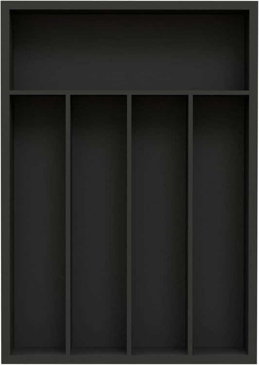 Bamboo Kitchen Drawer Organizer - silverware organizer - Cutlery Tray - Utensil Tray - drawer dividers and Utensil Holder with Wood Silverware Holder for Flatware Cutlery (5 Slots, Black)