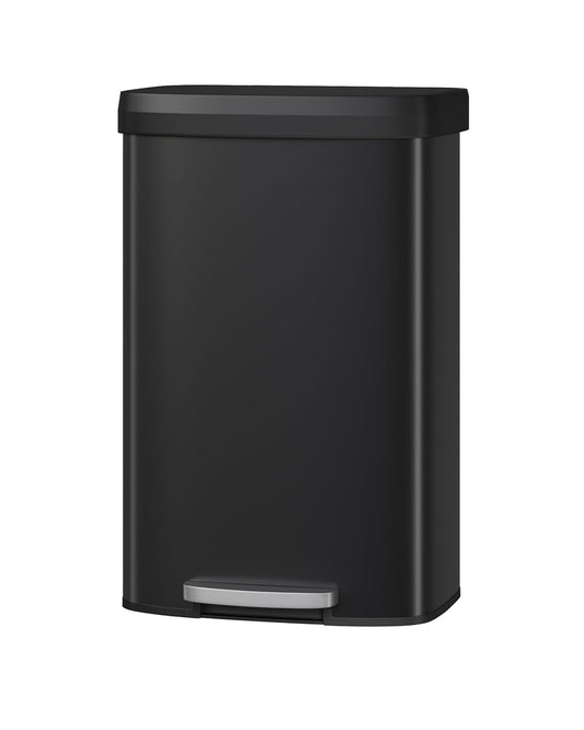 Garvee 21 Gallon / 80 Liter Metal Trash Can with Lid, Large Garbage Can for Kitchen, Rustproof Step-on Kitchen Metal Trash Bin with Liner Rim, Rear Handle, Soft Close Plastic Lid, Black