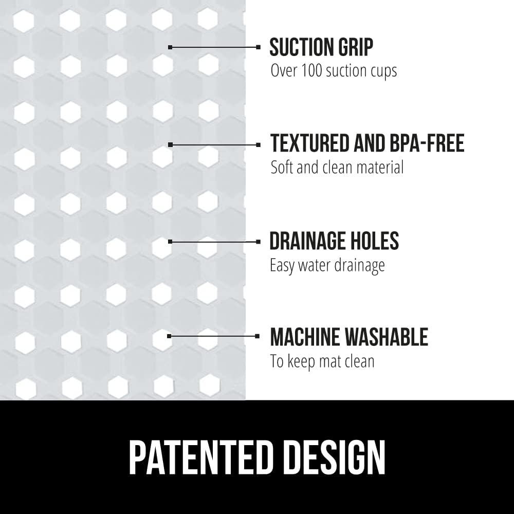 GORILLA GRIP Patented Square Shower Stall Mat, Small Bathtub Floor Mats for Stand Up Showers with Suction Cups and Drainage Holes, Machine Wash, Soft on Feet, Bathroom Accessories 21x21 Inch, White