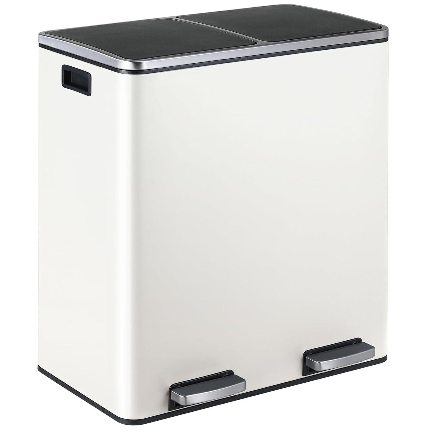 16 Gallon Rectangular Stainless Steel Trash Can, Dual Compartment Garbage Bin with Recycling Combo, Metal Dustbin Lid, Removable Liner, Indoor Hands Free Waste Bucket for Kitchen Home