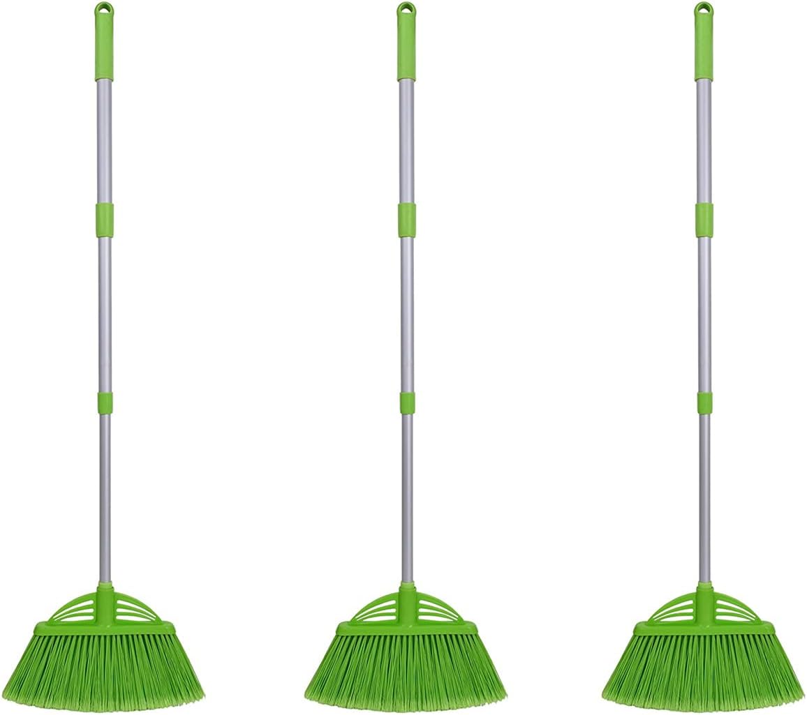 Three-Section Telescopic Aluminum Alloy Rod Long-Handled Broom for Housekeeping Garden Camping Outdoor&Indoor, 3 CPS Green