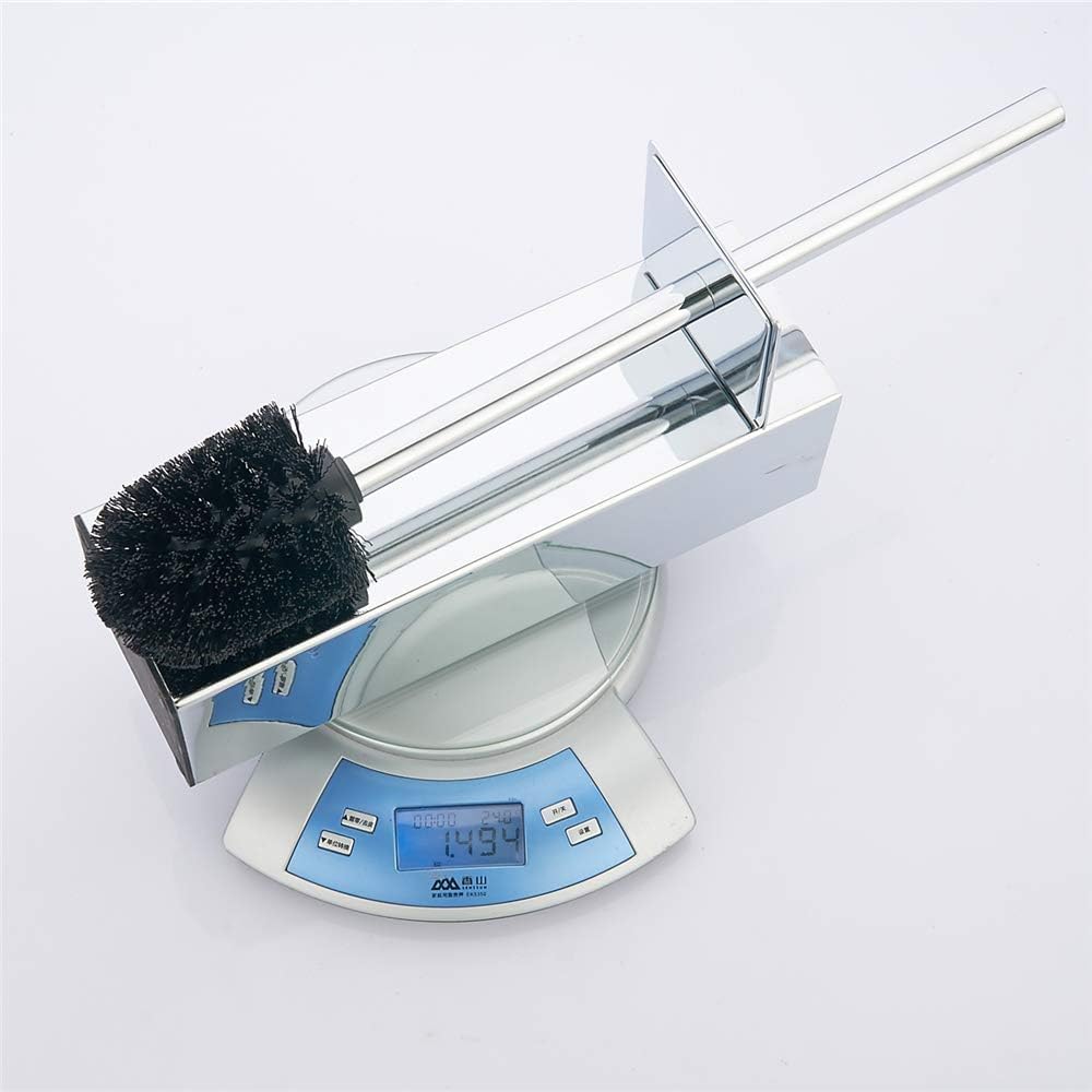 Chrome Square Stainless Steel Toilet Brush with Holder, 304 Modern Toilet Brush Set – Rust Resistant, Long Handle, Replacement Heads, Floor Standing Bathroom Toilet Cleaning Brush