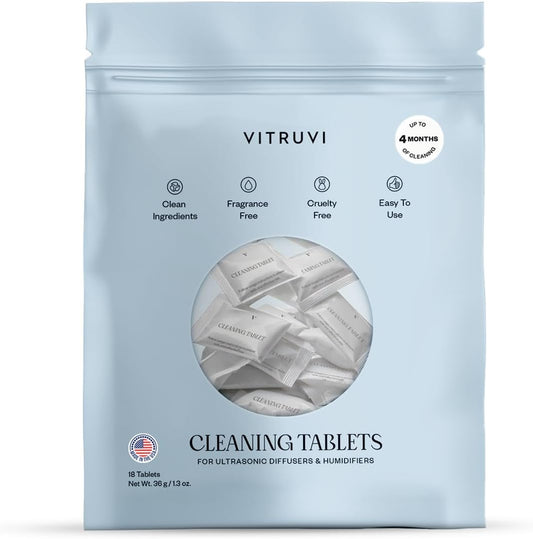VITRUVI Cleaning Tablets for Diffusers & Humidifiers | Removes Stains & Residue, Prevents Buildup, Enhances Performance | Easy to Use | Made in USA - Pack of 18