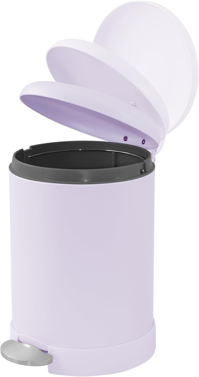 Glad Small Trash Can, 1.2 Gallon | Round Stainless Steel Garbage Bin with Soft Close Lid & Step Foot Pedal | Metal Waste Basket with Removable Inner Bucket, Lavender