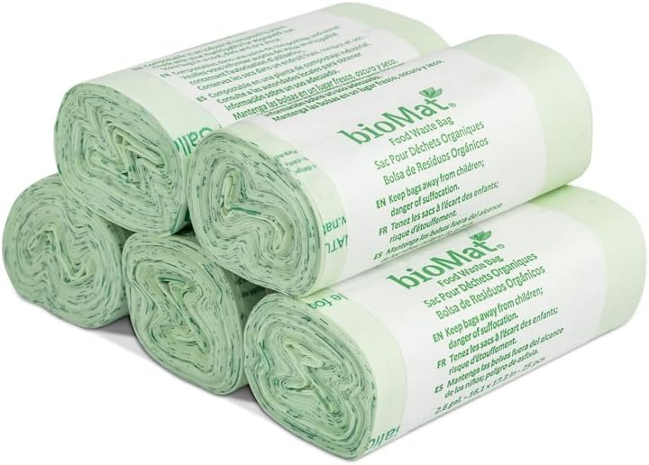 bioMat 2.6 Gallon Compostable Trash Bags with Handle Ties, 150 Count, Compost Bags for Garbage Bins, BPI ASTM D6400 and CMA Certified Trash Bags
