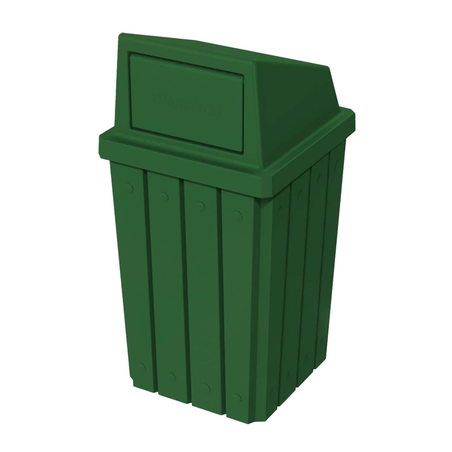 32 Gallon Square Slatted 100% Recycled Plastic Heavy-Duty Commercial Outdoor or Indoor Trash Can with Push Top Lid | Great for Schools and Businesses - Green