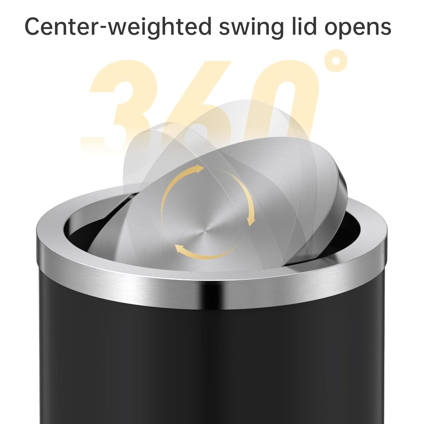 Mbillion Small Trash Can with Swing Lid 4 Gallons/15 Liter, Mini Trash Can with lid, Stainless Steel Cylindrical Garbage Can for Home and Office, for Ground and Desktop(Black)