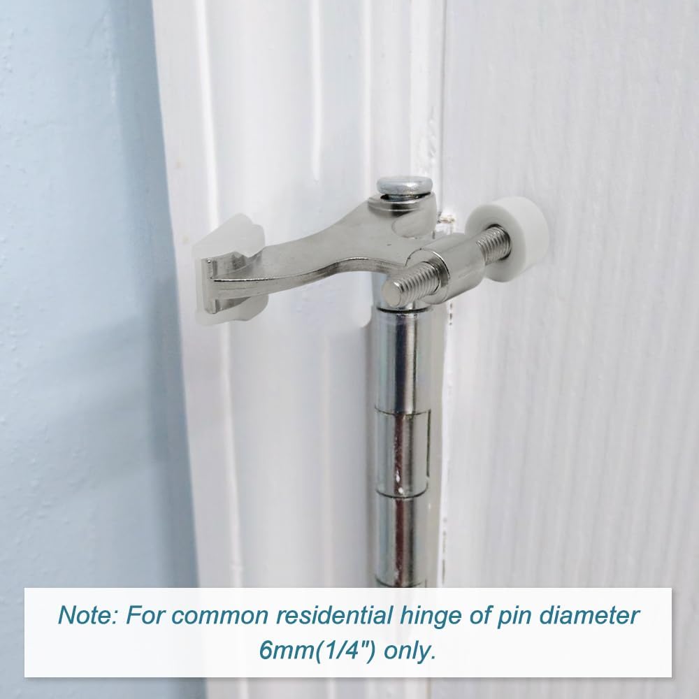 8 Pack Hinge Pin Brushed Nickel Door Stopper, Adjustable Heavy Duty Hinge Pin Door Stop with Rubber Bumper Tips