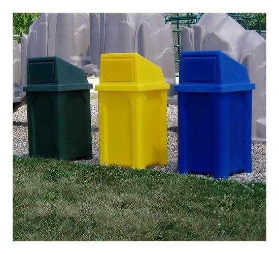32 Gallon Square 100% Recycled Plastic Heavy Duty Outdoor Trash Can with Push Lid - Great for Schools and Businesses - Brown Granite