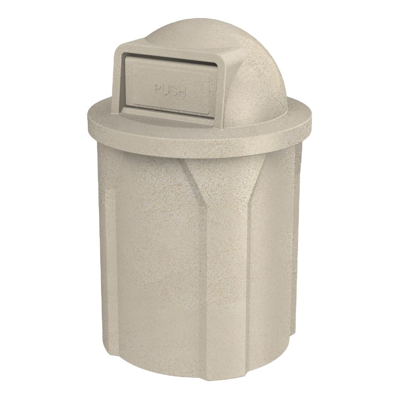 42 Gallon Circle 100% Recycled Plastic Heavy Duty Indoor or Outdoor Commercial Trash Can with Push Open Dome Lid and Internal Liner | Great for Schools and Businesses - Beige Granite