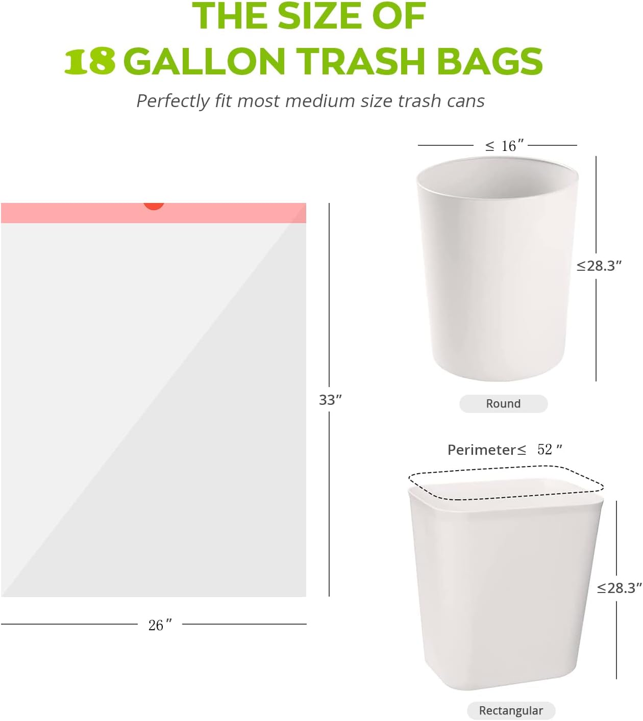 Trash Bags 17-18 Gallon Drawstring Garbage 26x33 inches Heavy Duty Plastic Garbage Bags for Household Kitchen Bedroom Bathroom Living room Office Restaurant Thickened Stretchy (108 Count)