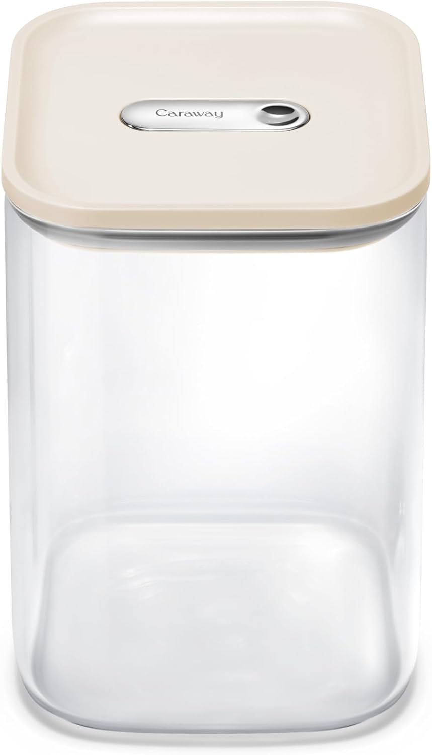 Caraway 4qt Glass Airtight Food Storage Container with Lid – Non-Toxic, BPA-Free Kitchen Storage Container – Stackable, Space-Saving Airtight Container for Dry Goods and More - Cream