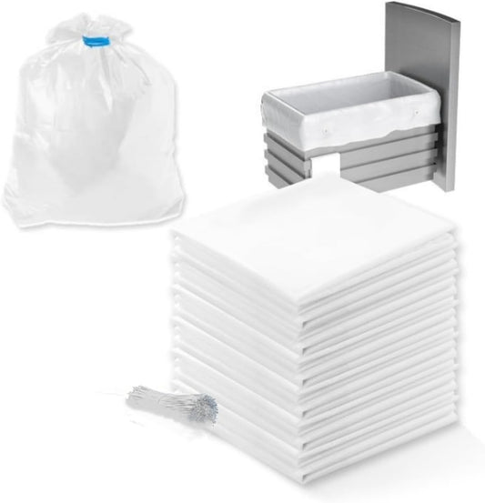 20pcs 15Gallon W10165294RB Trash Compactor Bags,for 15" Rectangular Compactors,for Small Spaces/RV/Camping/kitchen(Ties Included, White)