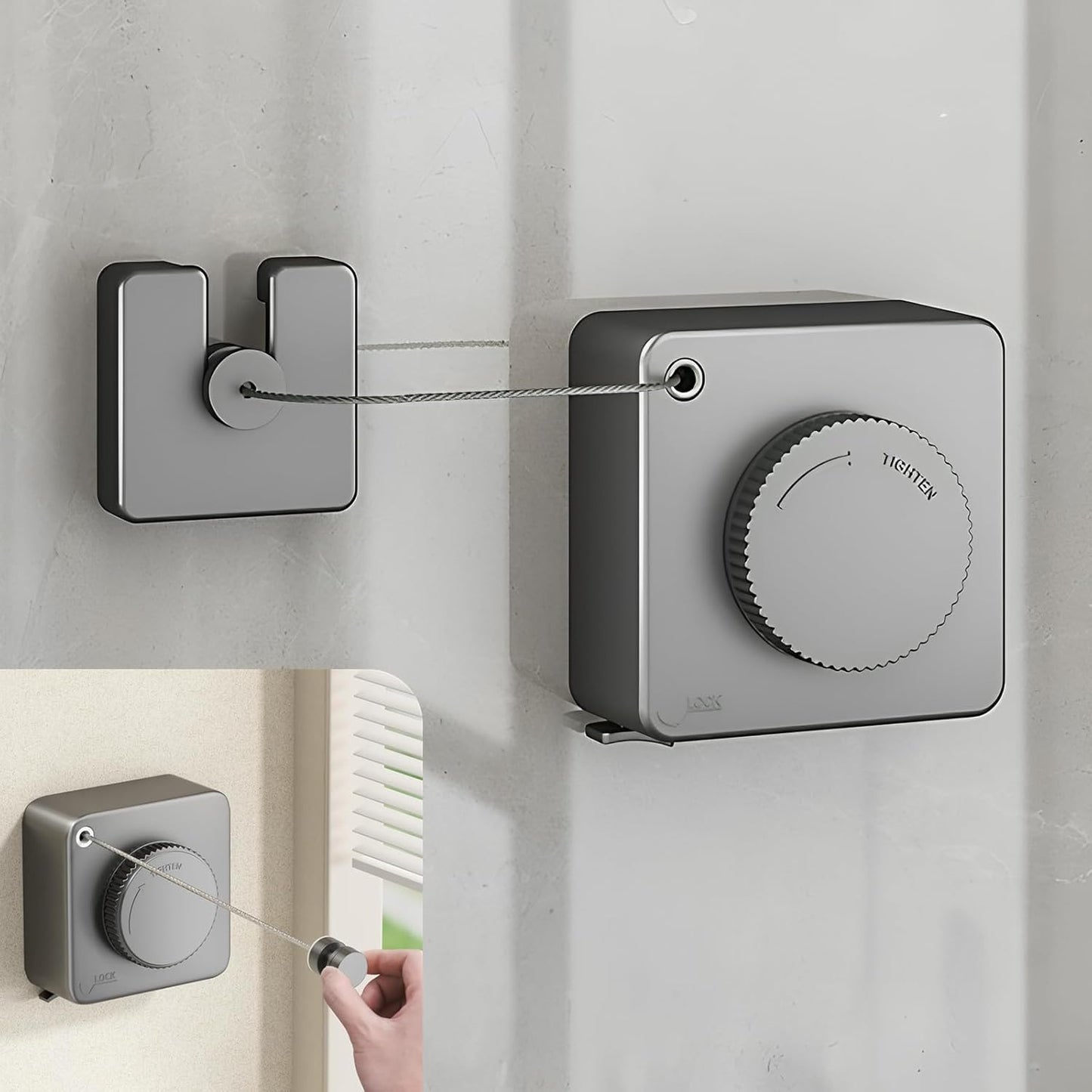 13.8ft(4.2M) Retractable Clothesline, Non-sag Clothesline, Indoor & Outdoor Heavy Duty Retractable Clothesline, Wall Mounted Stainless Steel Washing Line (Gray)