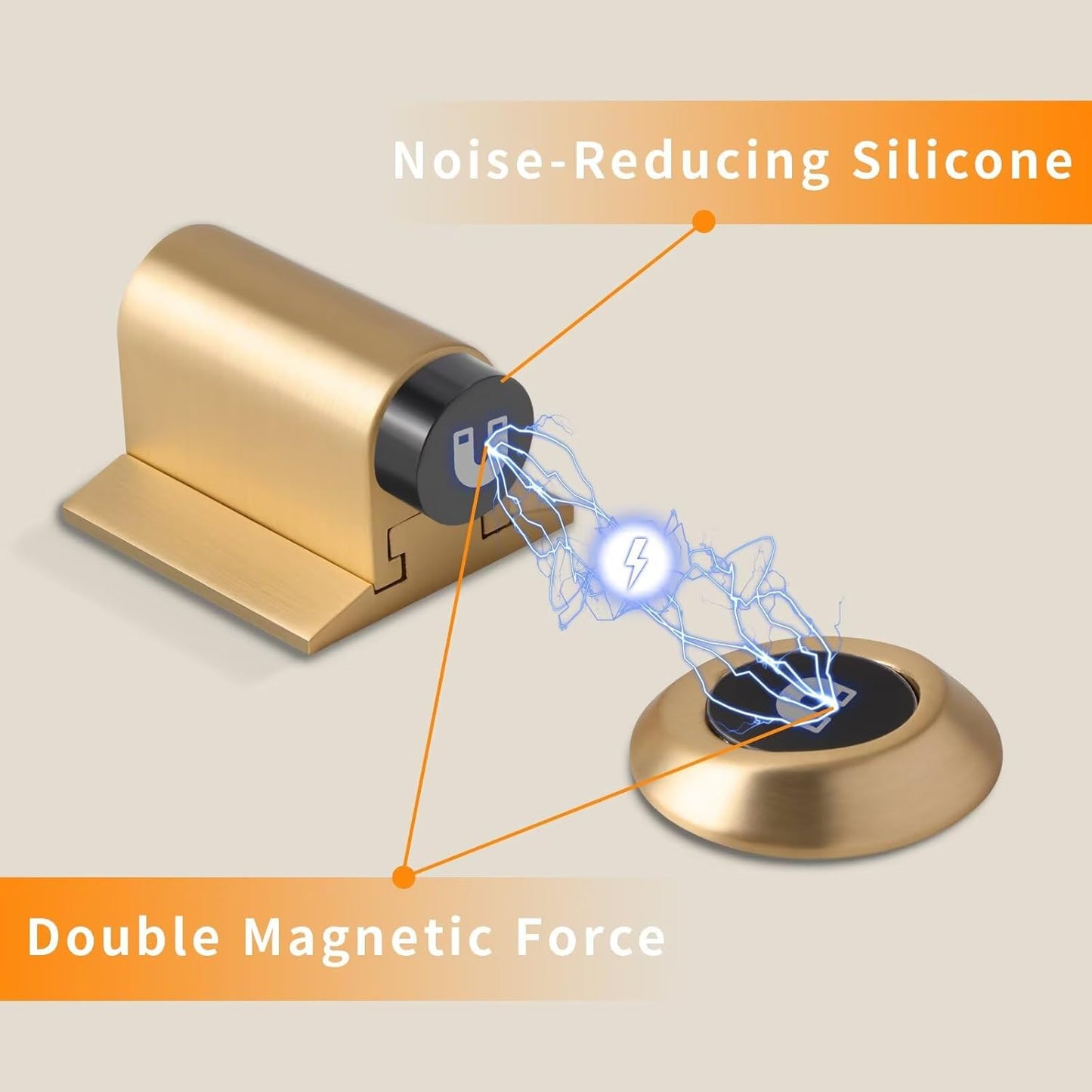 Bak Bo Magnetic Door Stoppers 2 Pack Bottom of Door Holder Keep Door Open No Drilling Magnet Floor Door Stop with Screws and Adhesive Brushed Gold DS268BG-2