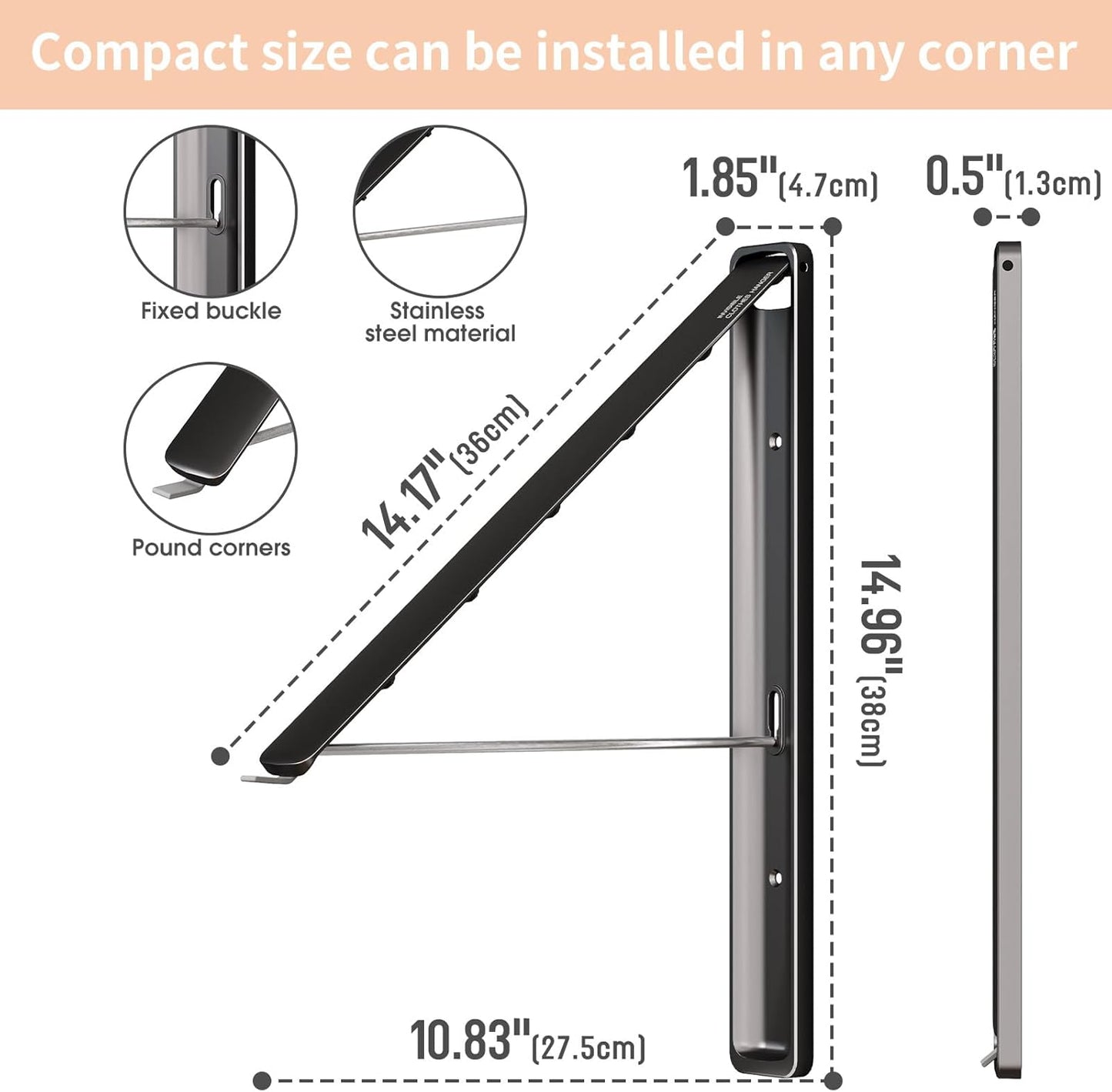 Clothes Drying Rack Retractable, Wall Mounted Clothes Hanger Rack for Laundry Room, Laundry Drying Rack with Clothes Rod Space Saving Closet Organizer Aluminium (Black, 2P)
