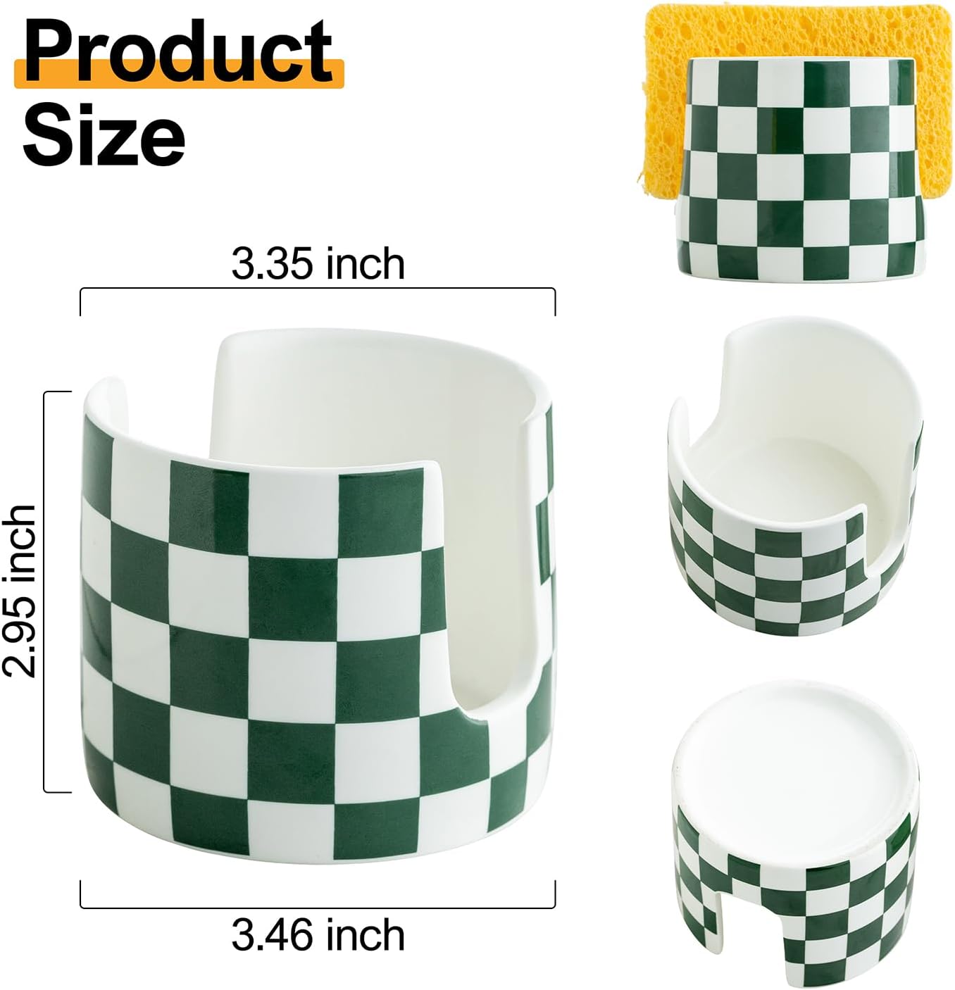 Ceramic Kitchen Sponge Holder, Dish Sponge Holder Suitable for Scrubby Farmhouse Dish Rack Brush Holder for Bathroom, Kitchen, Sink, Green and White