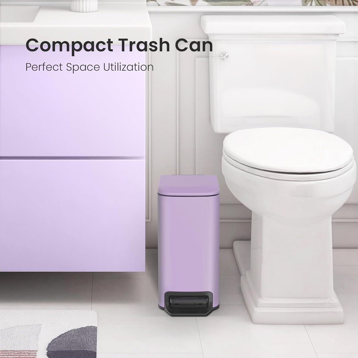 Cesun Small Bathroom Trash Can with Lid Soft Close, Step Pedal, 6 Liter / 1.6 Gallon Stainless Steel Garbage Can with Removable Inner Bucket, Anti-Fingerprint Finish (Purple)