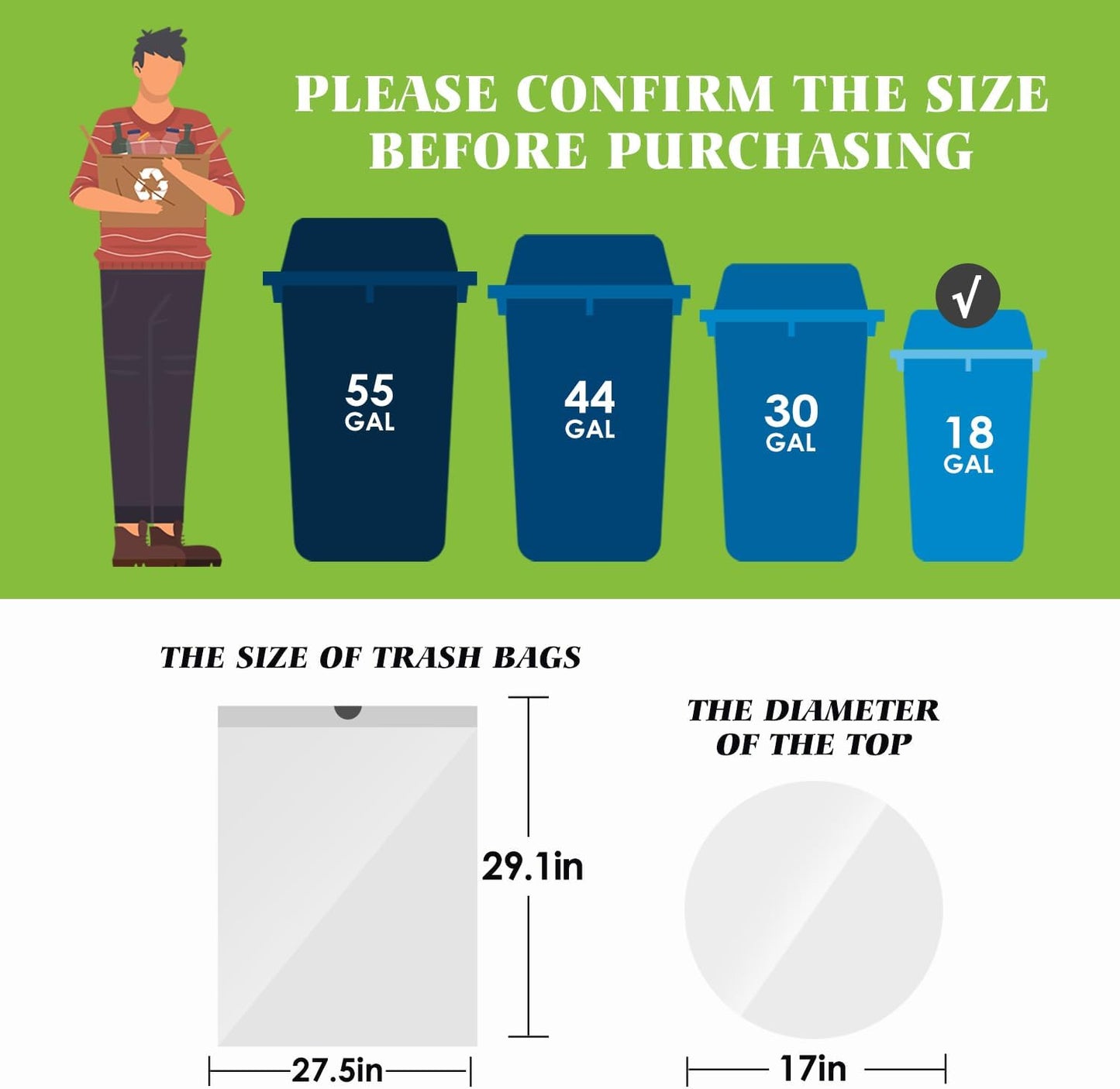 Drawstring Trash Bags-18 Gallon 120 Counts (fit 16-18 Gal) Large Strong Tall Kitchen Trash Bags by Teivio Garbage Bags for Home/Office/Light Residential Waste/Outdoor Trash Can, Lawn Bag White