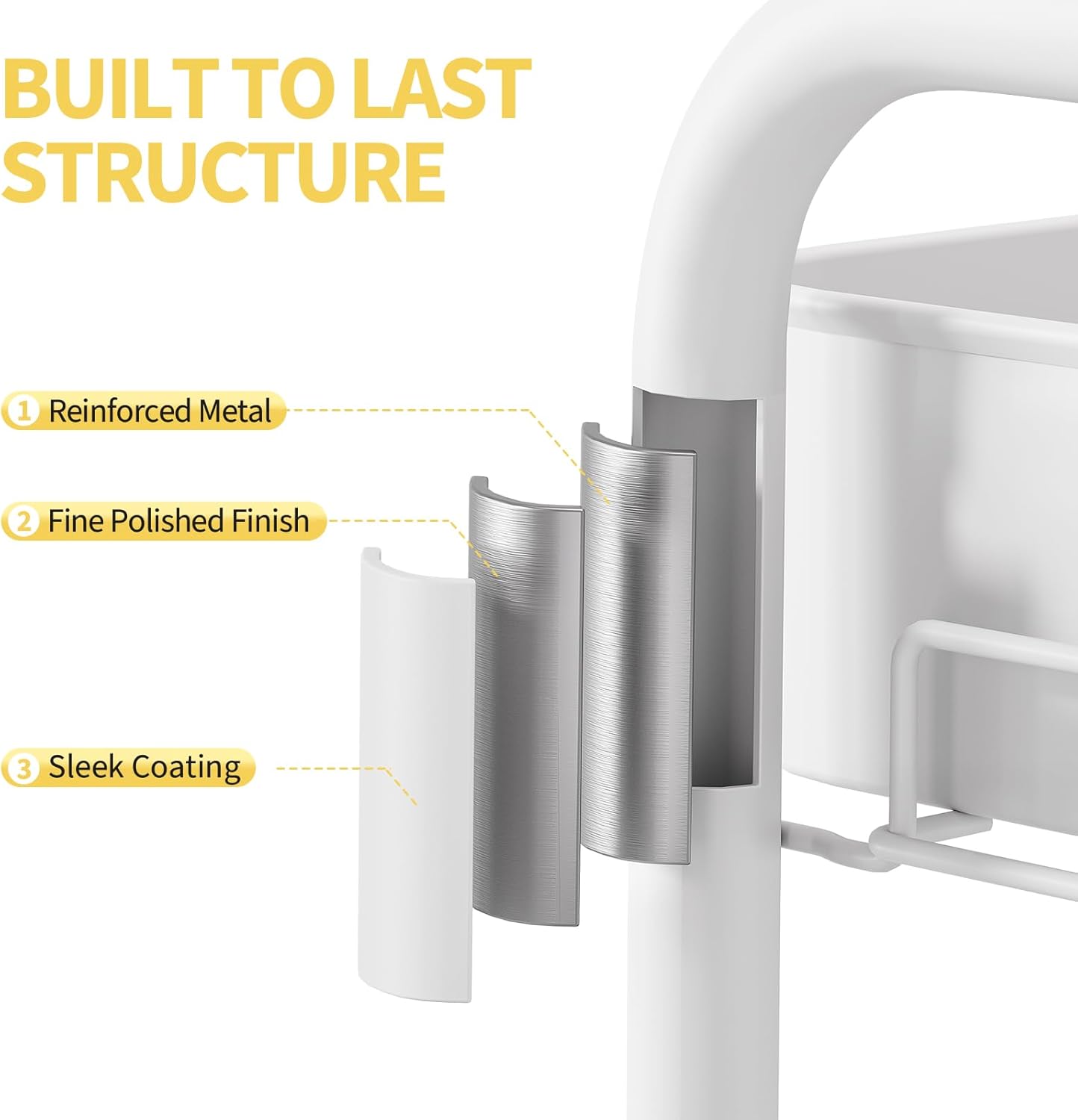 TOOLF 3 Tier Rolling Cart Storage Organizer, Metal Rolling Utility Cart with Wheels, Hooks & Bins Esthetician Craft Art Sturdy Storage with Pegboard for Bathroom, Kitchen, Office, Nursery Diaper