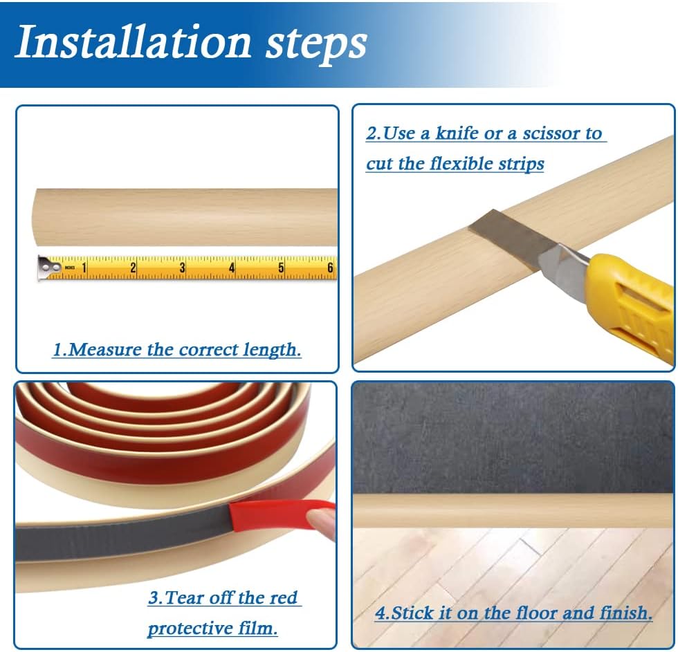 Floor Transition Strip Self Adhesive Carpet & Flooring Transitions Edging Trim Strip PVC Threshold Transitions Suitable for Threshold Height Less Than 5mm (20Ft, Wood Grain Beige-New)