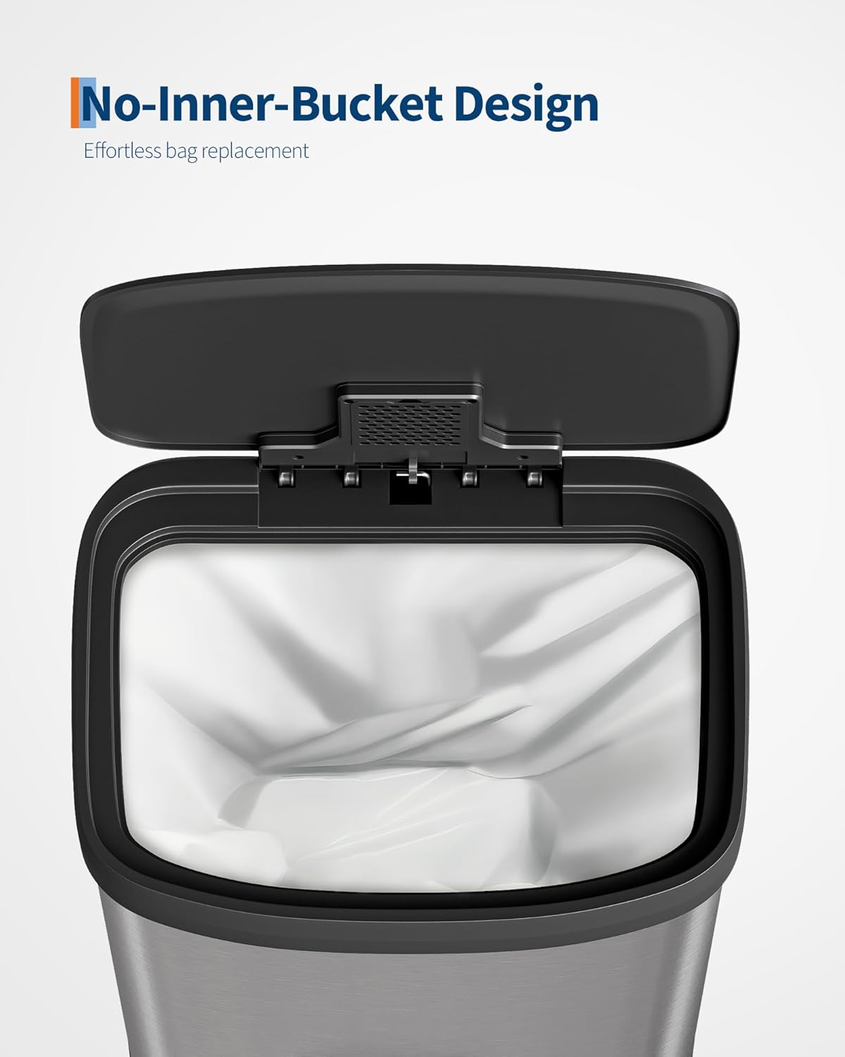 Garvee 16 Gallon / 60 Liter Stainless Steel Trash Can with Lid, Large Garbage Can for Kitchen, Rustproof Step-on Kitchen Metal Trash Bin with Liner Rim, Rear Handle, Soft Close Plastic Lid, Silver