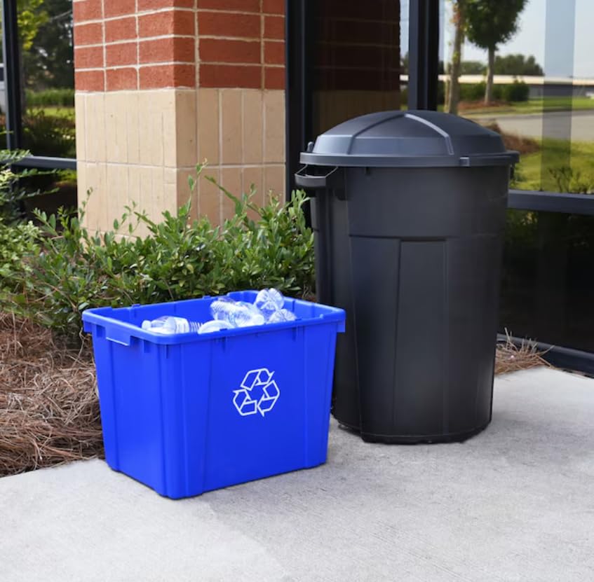 14 Gallon Blue Indoor or Outdoor Recycling Bin Stackable Made in The USA from 100% Recycled Products