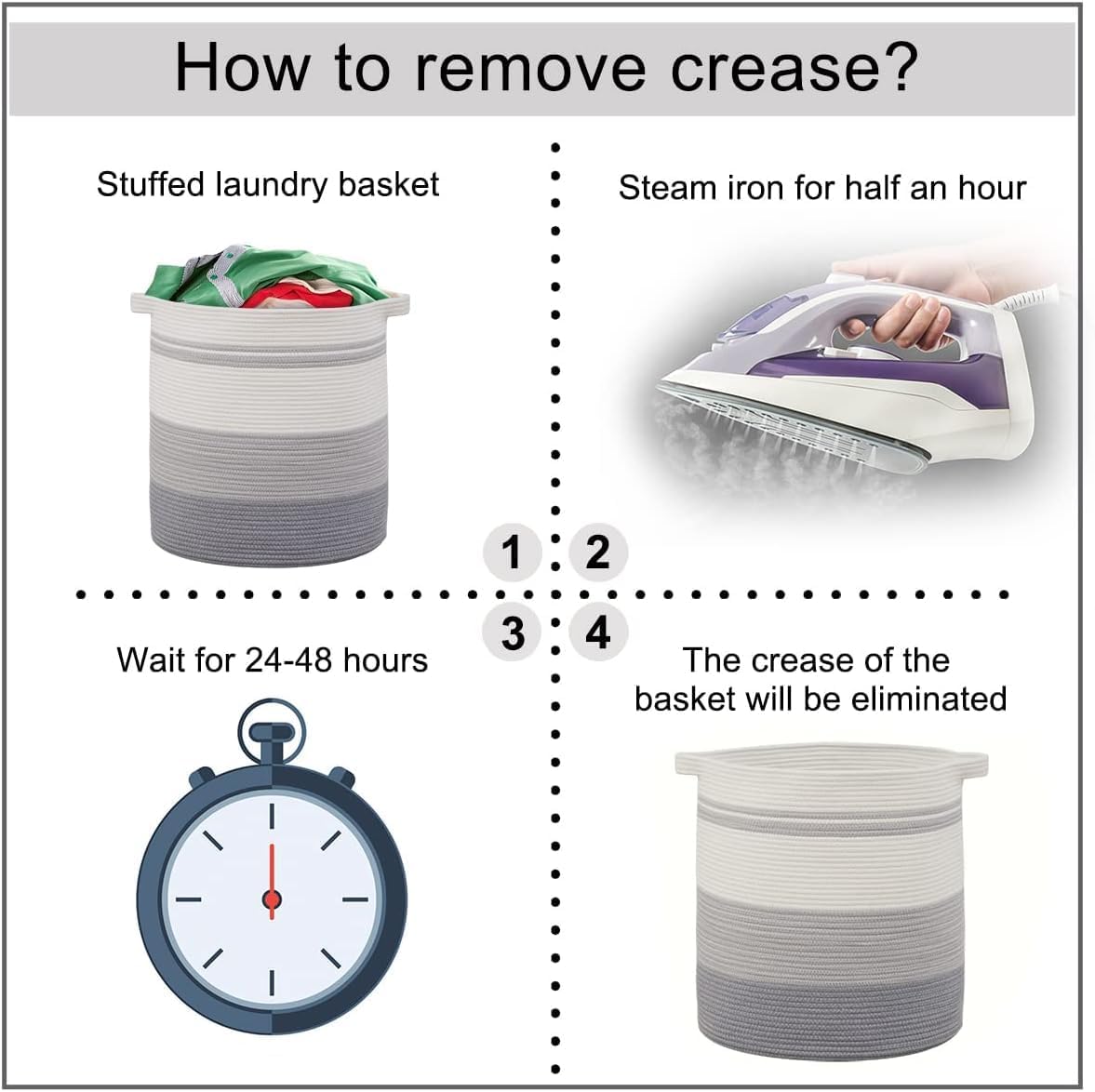 OIAHOMY 100L Laundry Hamper - Storage Basket with Handles, Decorative Woven Basket for Living Room, Toys Bin, Pillows, Blankets, Clothes - 19x21in - Gradient Gray