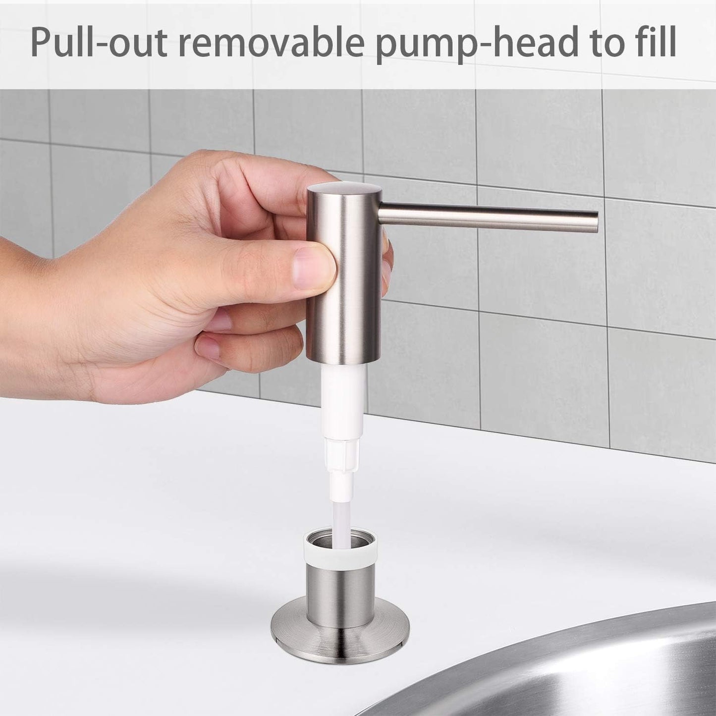 Samodra Sink Soap Dispenser, Metal Pump Head Liquid Lotion Countertop Kitchen Bathroom Soap Dispenser with 12 OZ PET Bottle