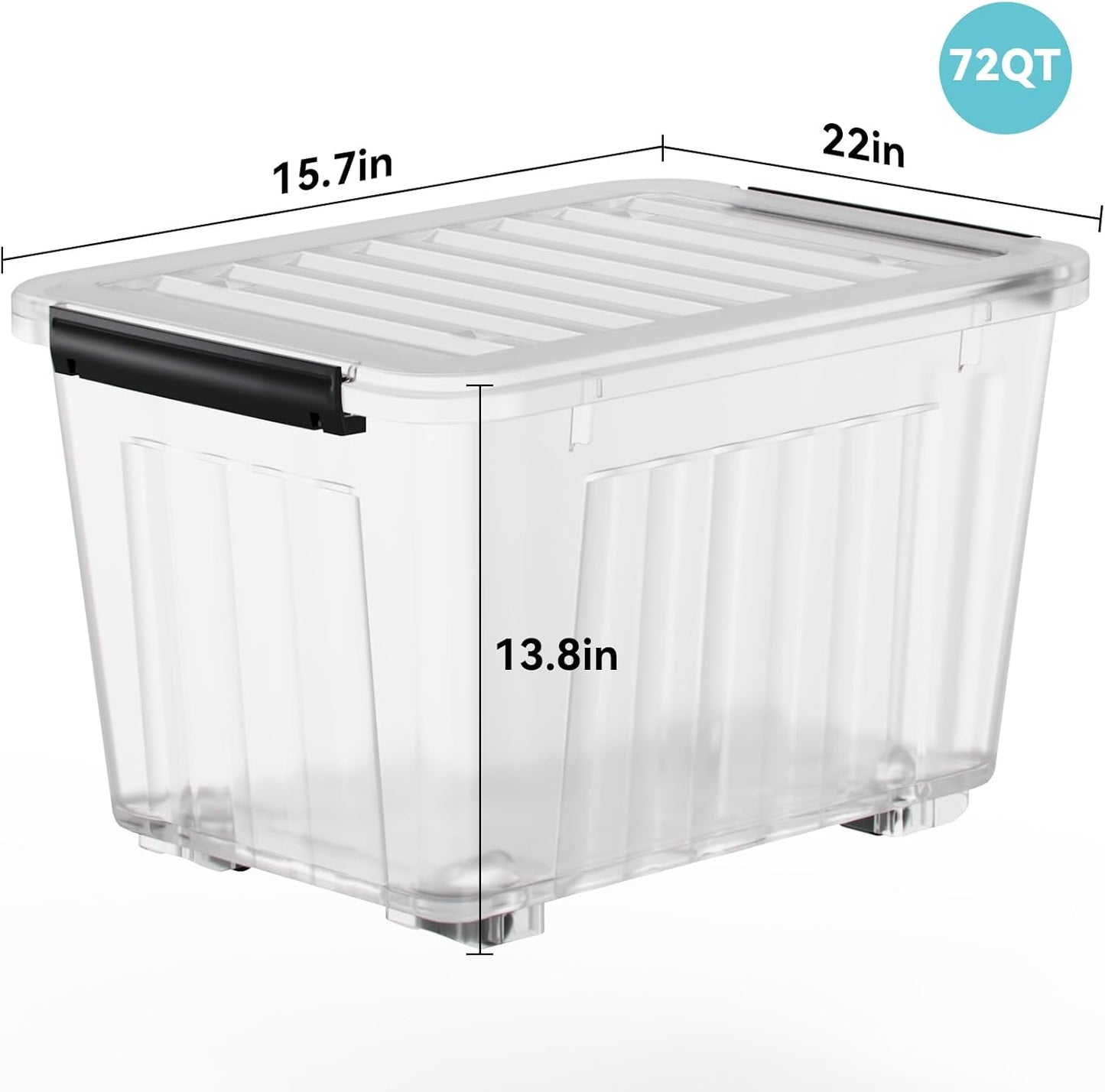 Nazhura 72 Quart Plastic Storage Bin, Stackable and Nestable Storage Boxes with Clear Lids and Secure Latching Buckles, Large Storage Container (Clear, 72Quart-4Pack)