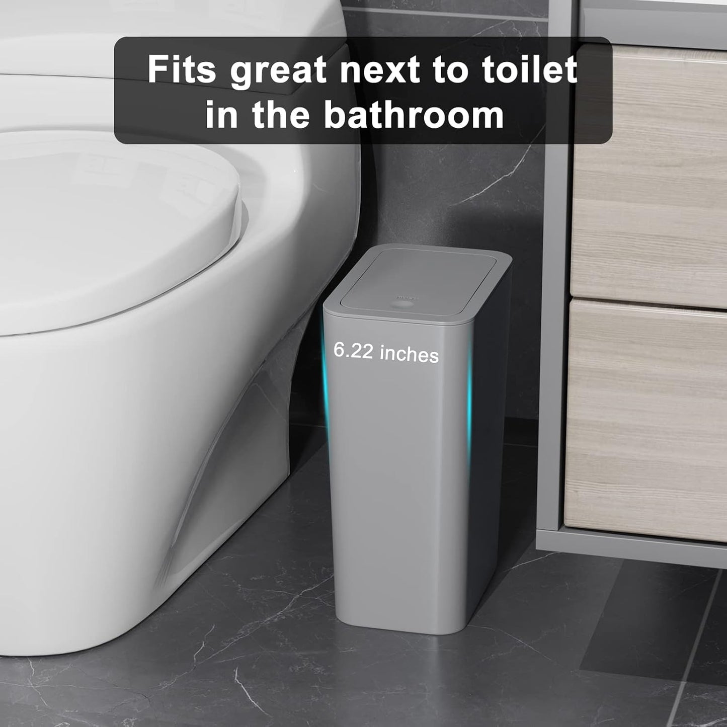 N. NETDOT Bathroom Trash Can with Lid 3 Pack Set, 2 Packs 4 Gal Slim Kitchen Trash Can and 1 Pack 2.6Gal Garbage Can, Small Trash Bin/Waste Basket for Bedroom (Grey, Pack of 3)