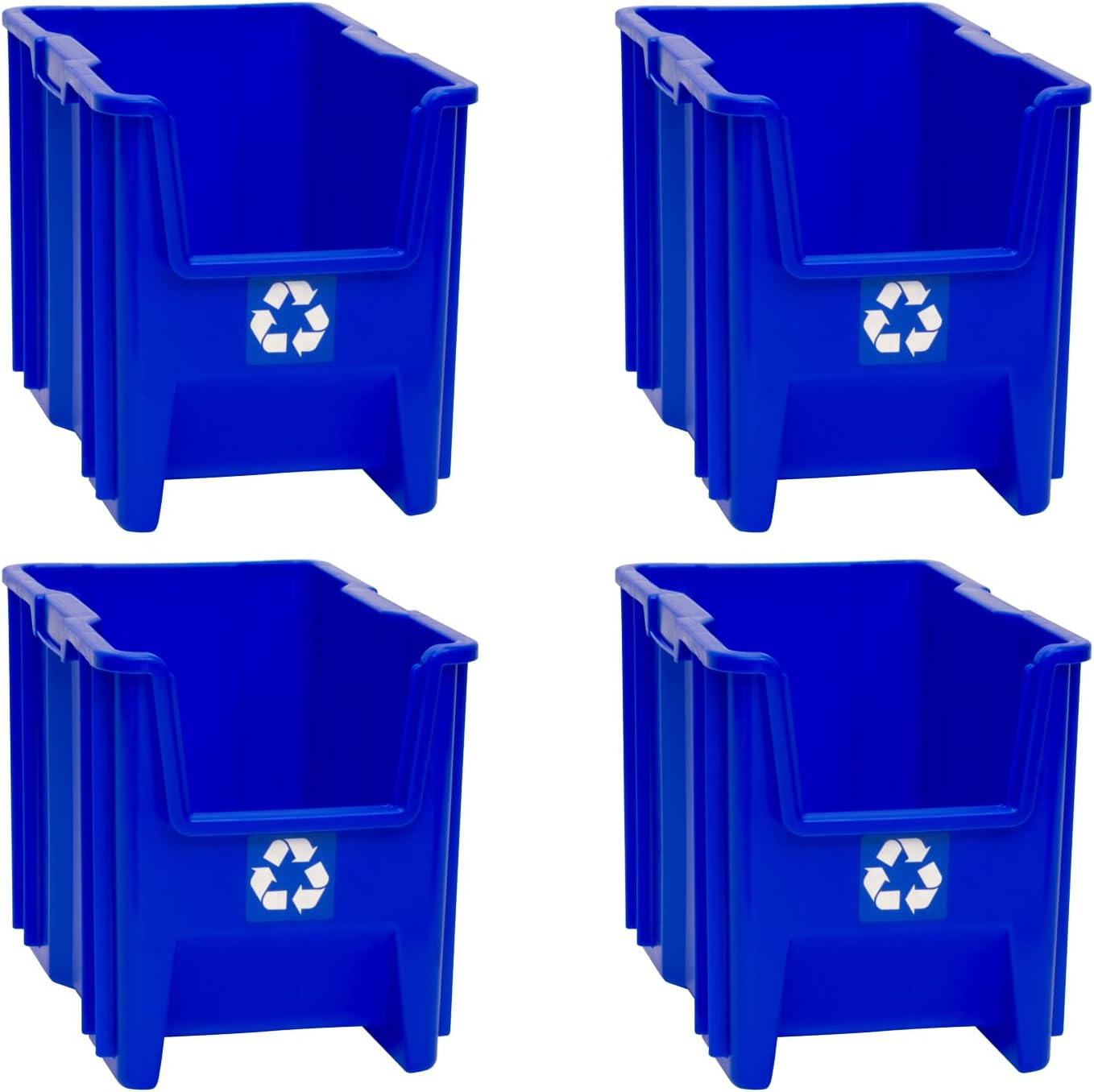 Commercial Industrial Heavy Duty Stackable Open-Front Recycling Bin Box Containers, 7 Gallon, 4 Pack, Blue