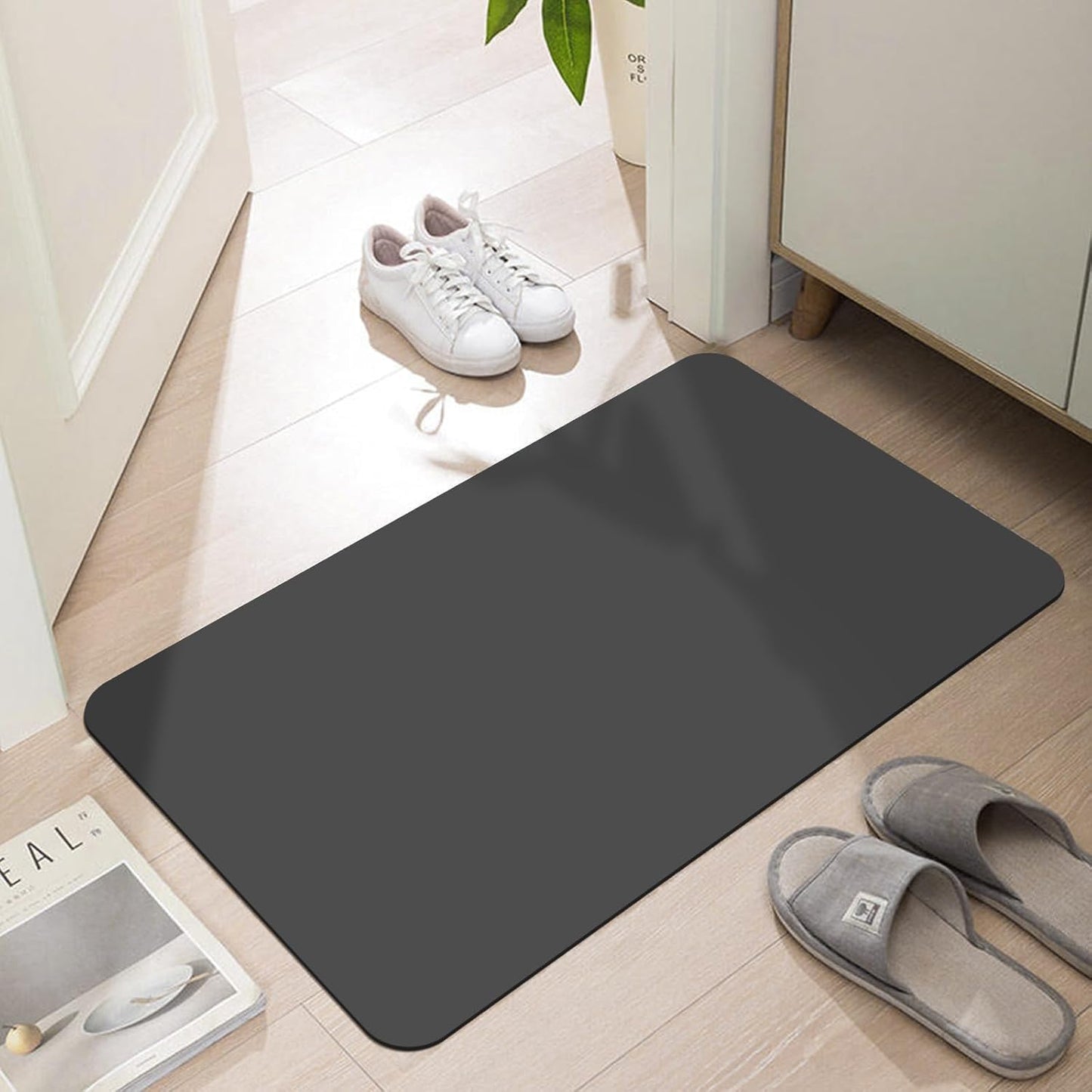 Ultra Thin Door Mat Indoor Entrance, 1/10 in Thin Door Mats for Inside Entry, Non-Slip Rubber Backing Washable Doormat, Fade Resistant, Absorbent, Low Profile Dirt Trapper, 30"X17",Grey