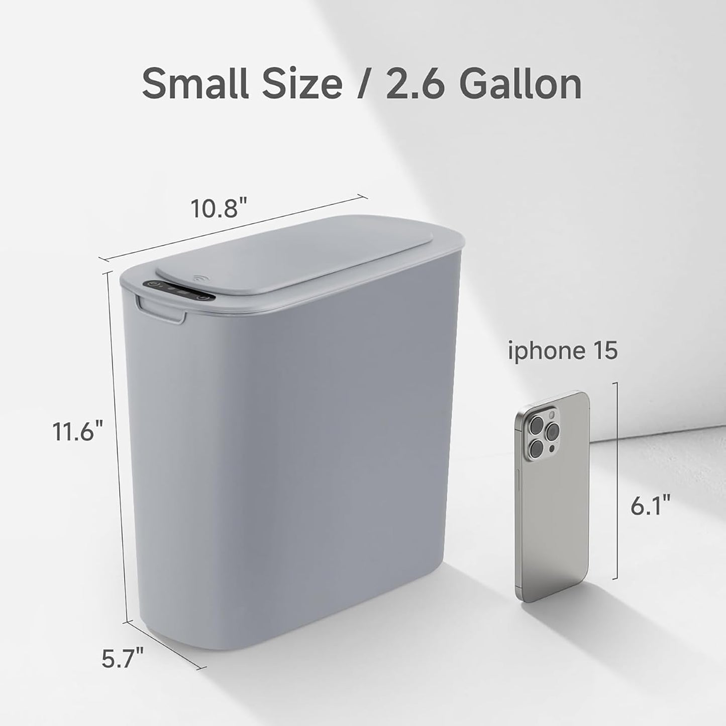 Automatic Motion Sensor Bathroom Trash Can with Lid, 2.6 Gallon Touchless Trash Bin, Smart Garbage Can Plastic Slim Wastebasket for Bedroom, Office, Dorm (Grey)