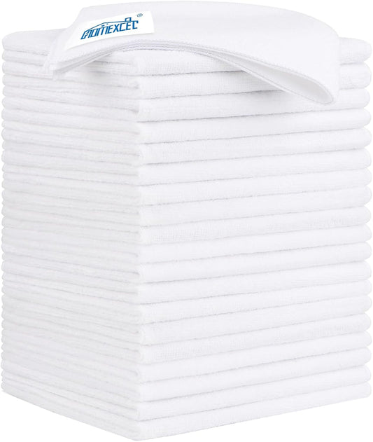 HOMEXCEL Microfiber Cleaning Cloth 20 Pack 11.5 x 11.5 inch Microfiber Towels for Cars Ultra Absorbent Car Washing Cloth Lint Free Streak Free Cleaning Rags for Car, Kitchen Window White