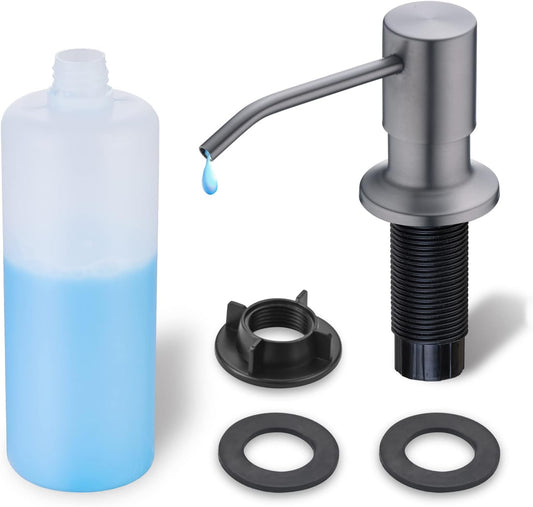 WEWE in Counter Soap Dispenser for Sink, Kitchen Faucet Soap Dispenser Kitchen Sink Matte Gray Black Stainless Steel Under Counter for Dish Detergent Liquid Sink