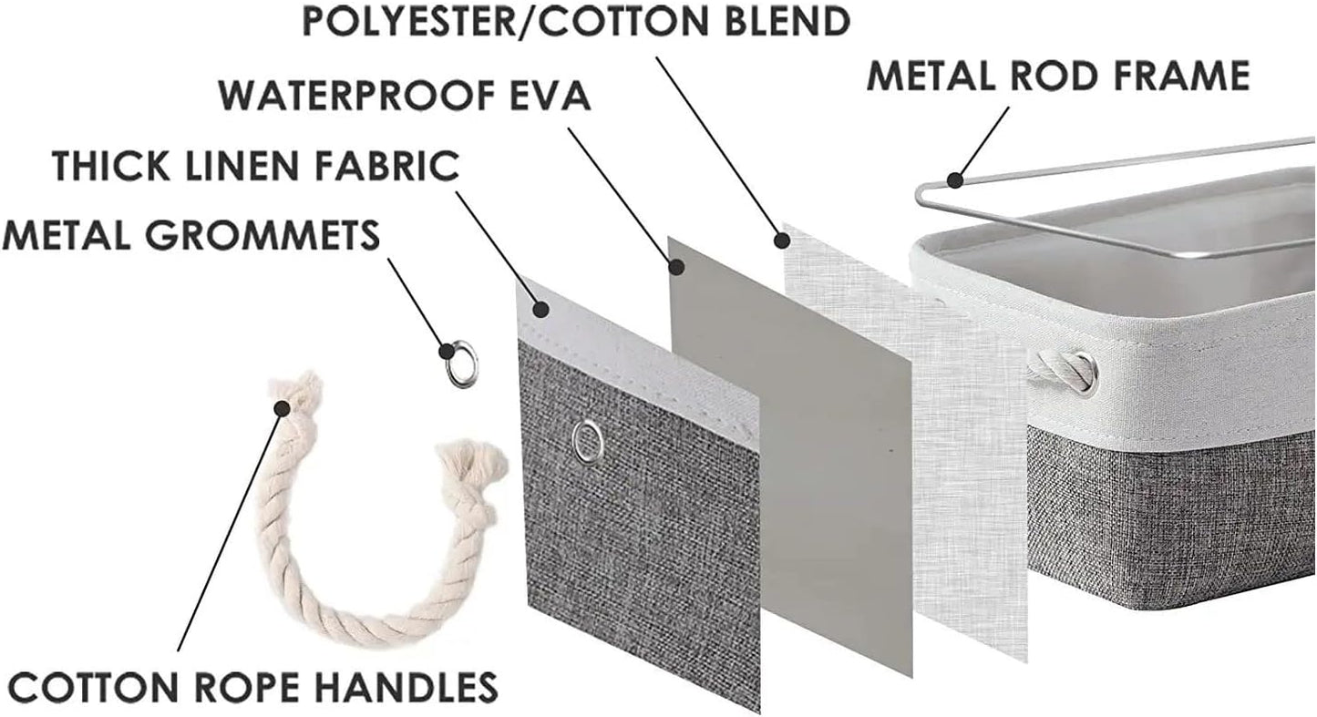 Fabric Storage Bins 12x8x5 inch [6-Pack] with Rope Handles - Decorative Baskets for Organizing