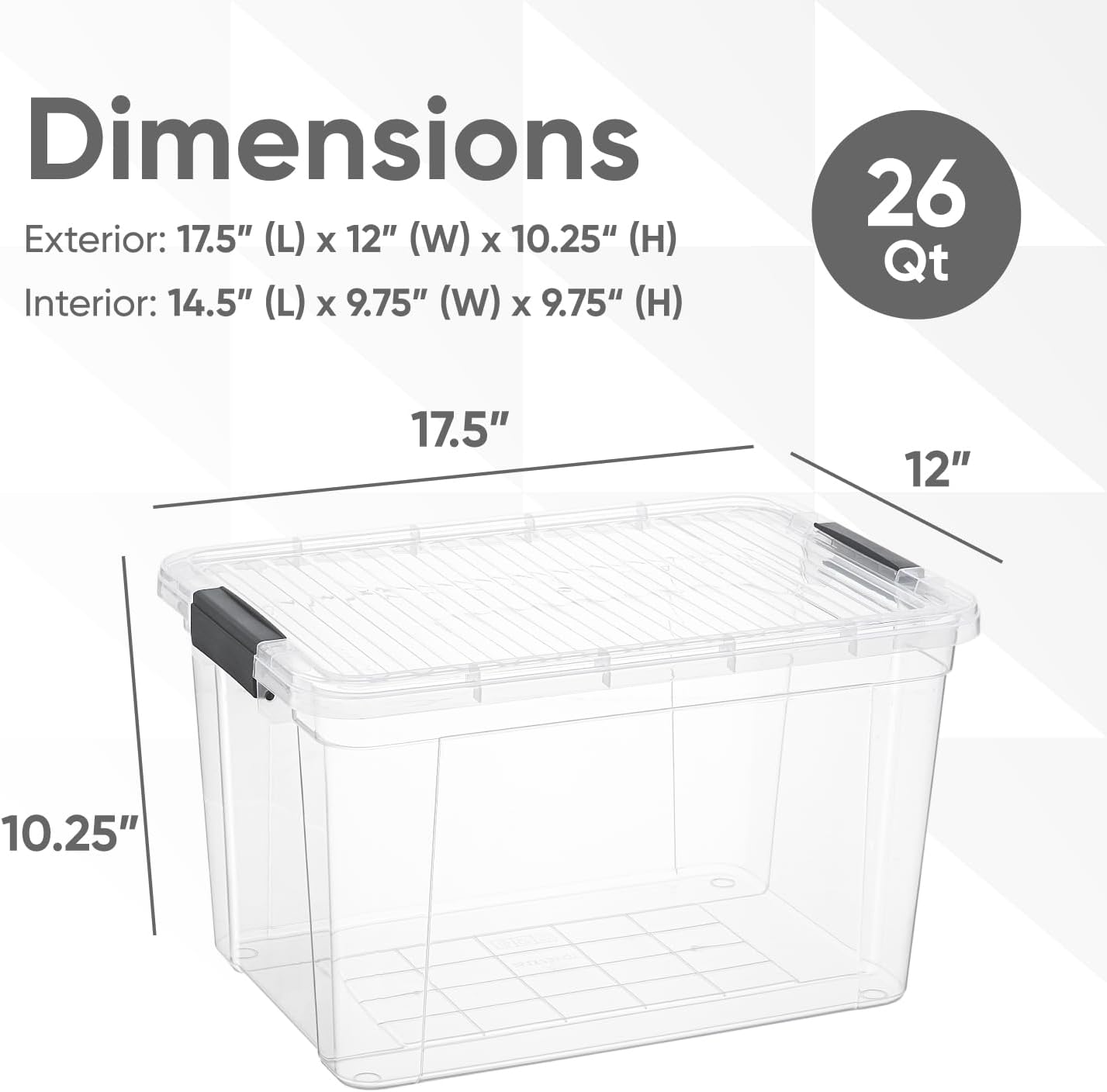Superio Clear Storage Boxes with Lids, 26.5 Quart Plastic Container Bins for Organizing, Stackable Crates, BPA Free, Non Toxic, Odor Free, Organizers for Home, Office and Dorm, 4 Pack