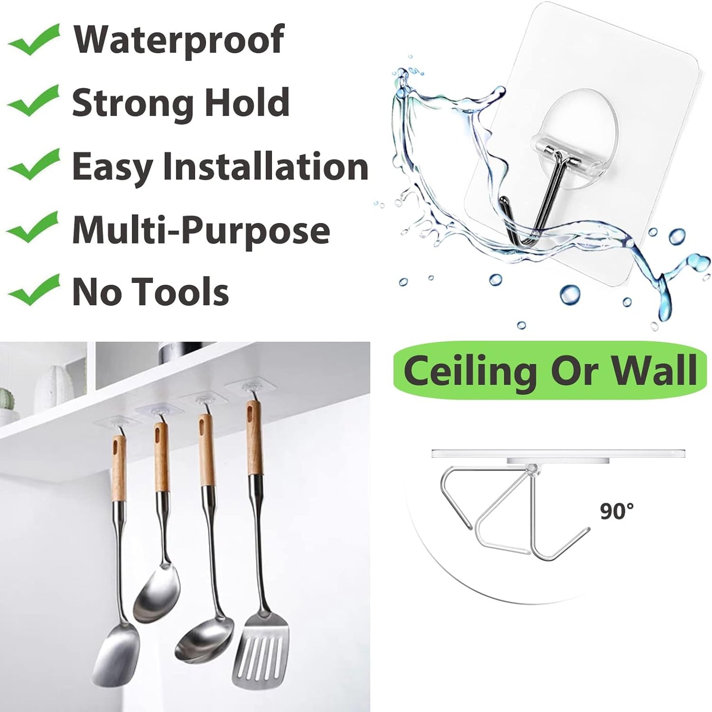 JINSHUNFA Adhesive Wall Hooks for Hanging Heavy Duty Towel Coat Hooks Waterproof Transparent Hook for Bathroom Shower Kitchen Keys Door Outdoor Home Improvement Utility Hook 8 Pack