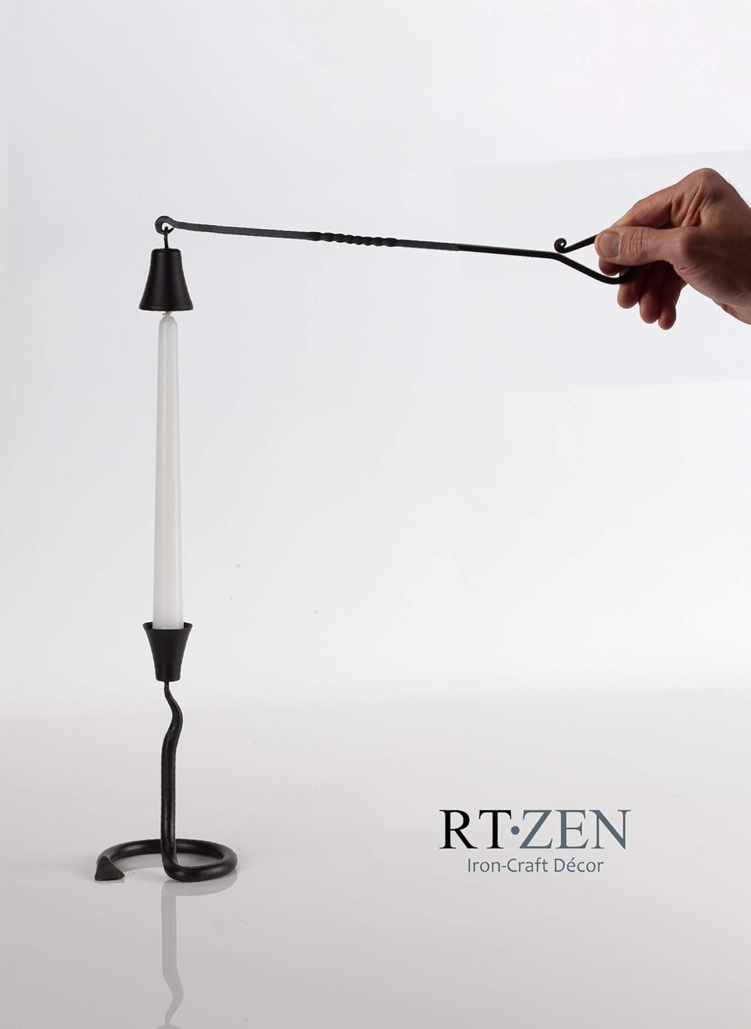 RTZEN Antique Bell Candle Snuffer - Handcrafted Decorative Rustic Wrought Iron Candle Extinguisher Candlesnuffer with Long Handle - Unique Black Matte Farmhouse Decor Accessories Gift