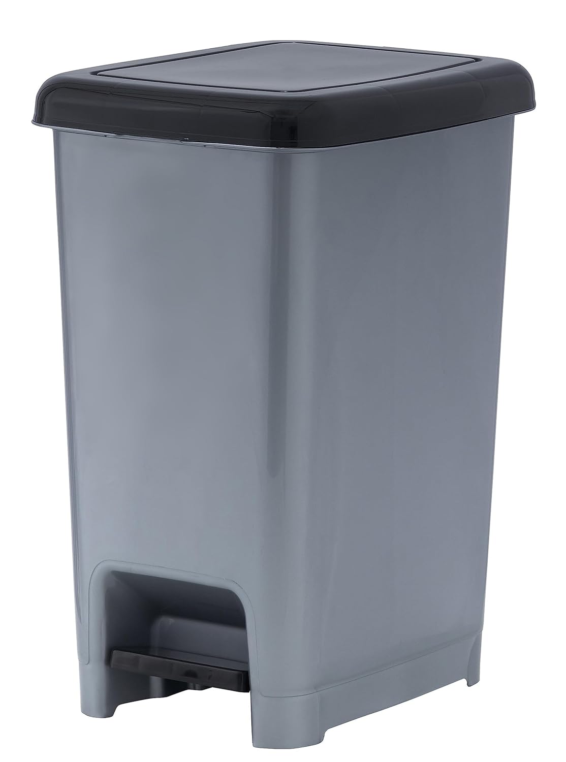 Superio Slim Trash Can with Foot Pedal – 2.5 Gallon Step-On Trash Bin with Lid, Small Plastic Garbage Can, Mini Trash Can for Bathroom, Kitchen, Office, Under Desk, Bedroom, Dorm – Grey/Black