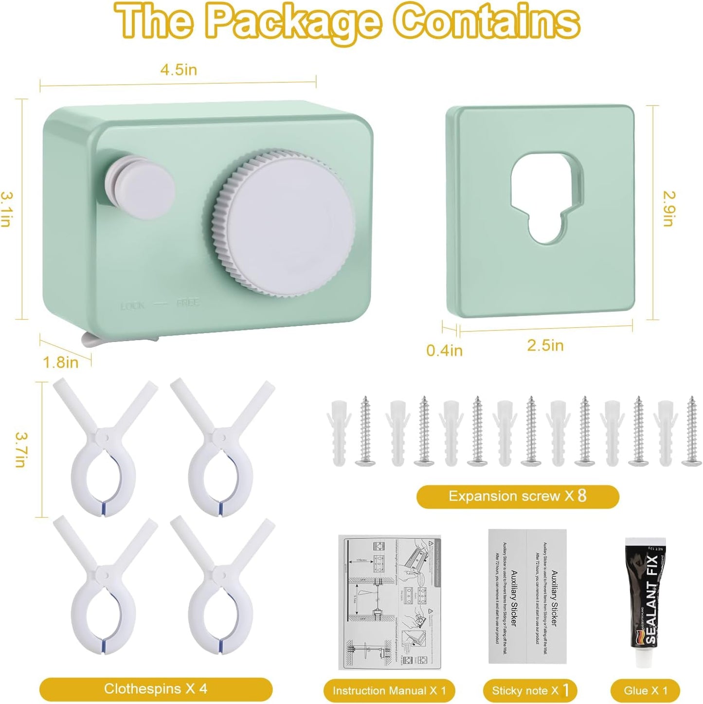 Retractable Clothesline Indoor/Outdoor, Anti-Sag for Drying Clothes Line Retracting Indoor/Outdoor, We Equipped This 13.8 Fts Laundry line Retractable with 4 Large Clips