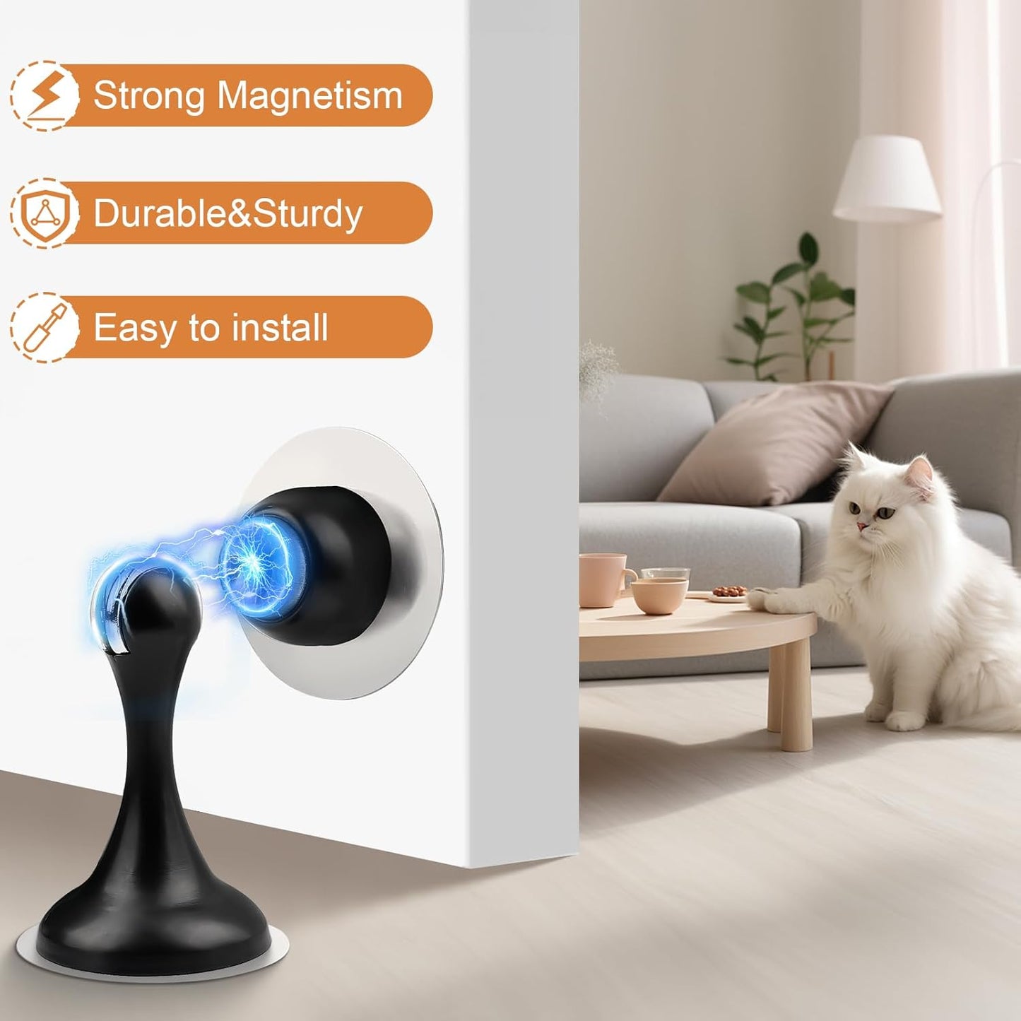 Probrico Black Magnetic Door Stoppers for Bottom of Door, Stainless Steel Magnet Door Catch Door Stops to Keep Door Open, Heavy Duty Door Holder, Wall and Floor Mounting, 6 Pack