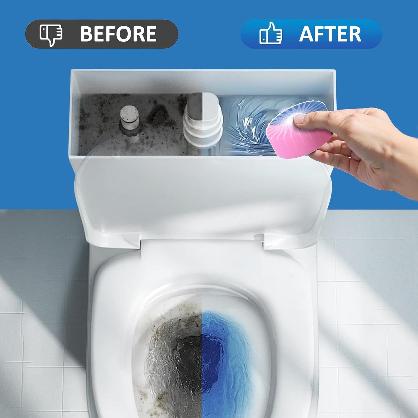 Automatic Toilet Bowl Cleaner Tablets, 30-Pack Long-Lasting Toilet Tank Cleaner for Bathroom, Blue Water Freshener, Prevents Stains & Odor, Safe for All Toilets (30, Blue and yellow)