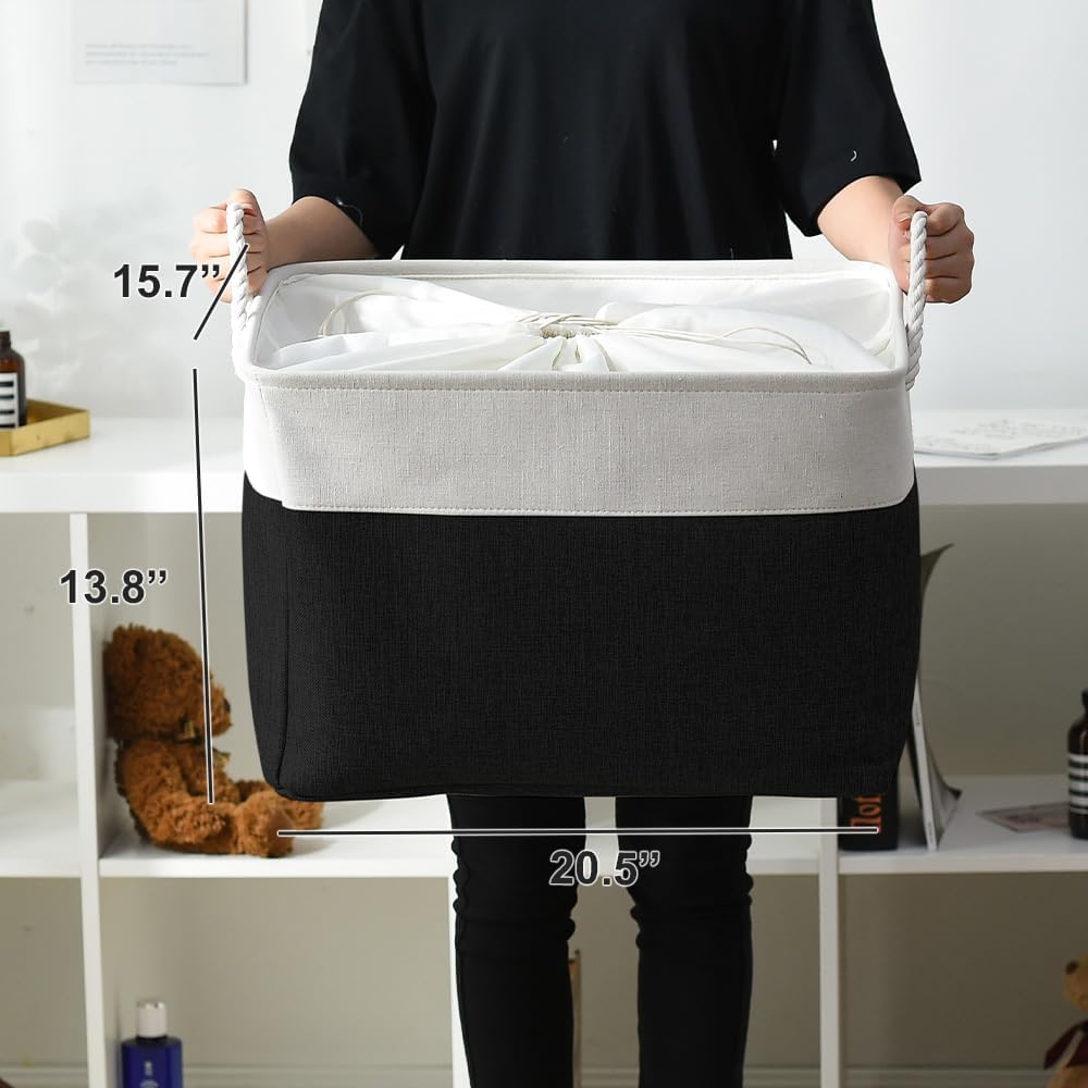 TheWarmHome Organization and Storage for Shelves - Extra Jumbo 3 Pack 20.5x15.7x13.8 inch Fabric Storage Basket for Organizing, Storage Bins for Shoes Towel Blanket (White & Black)